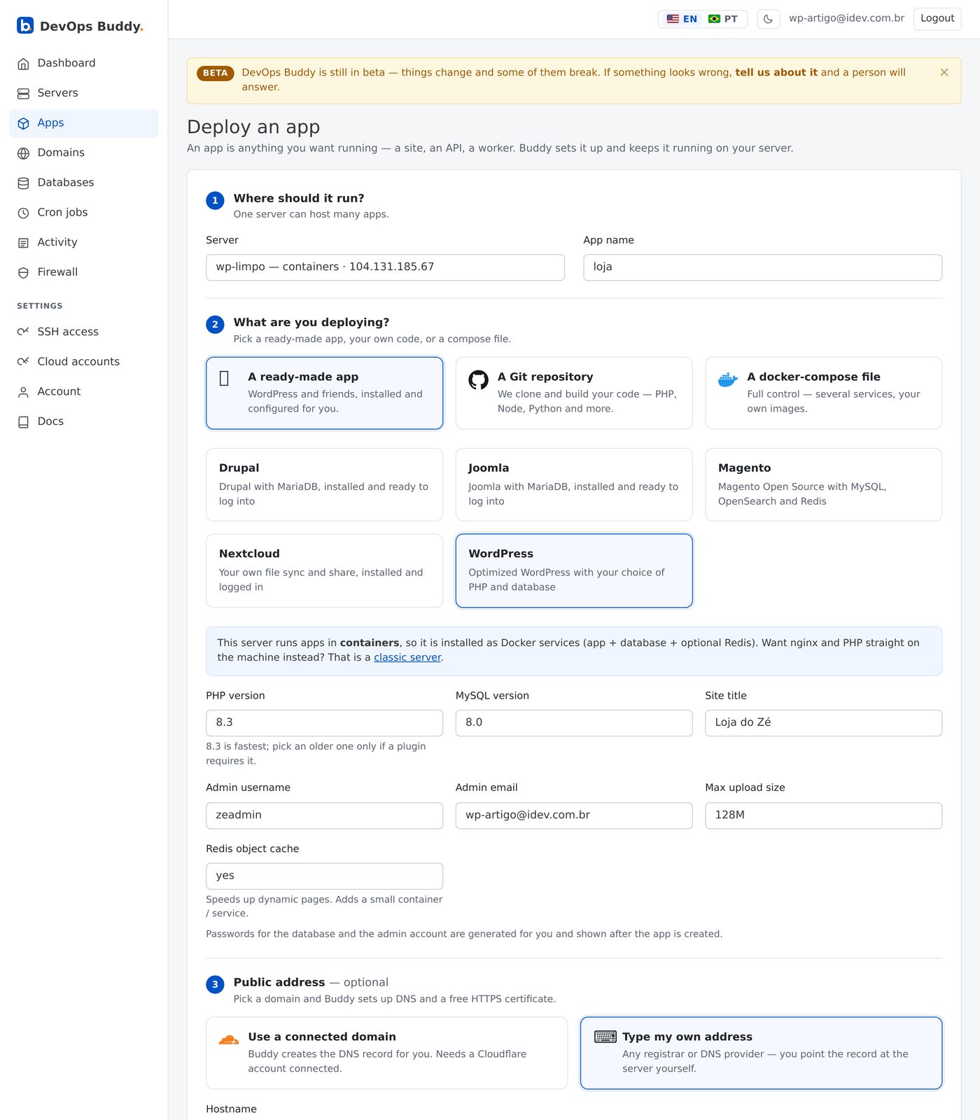 The WordPress form