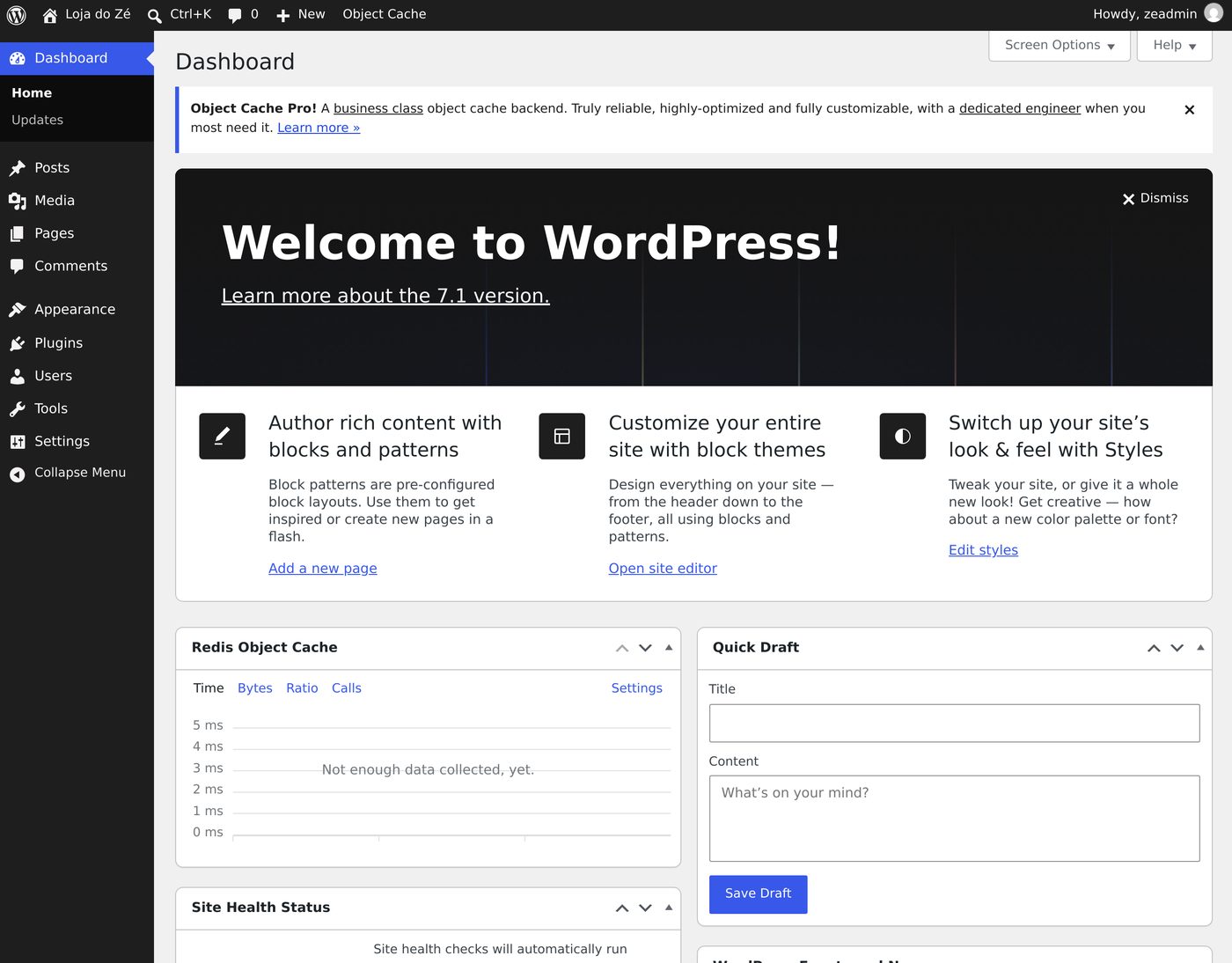 The WordPress admin dashboard